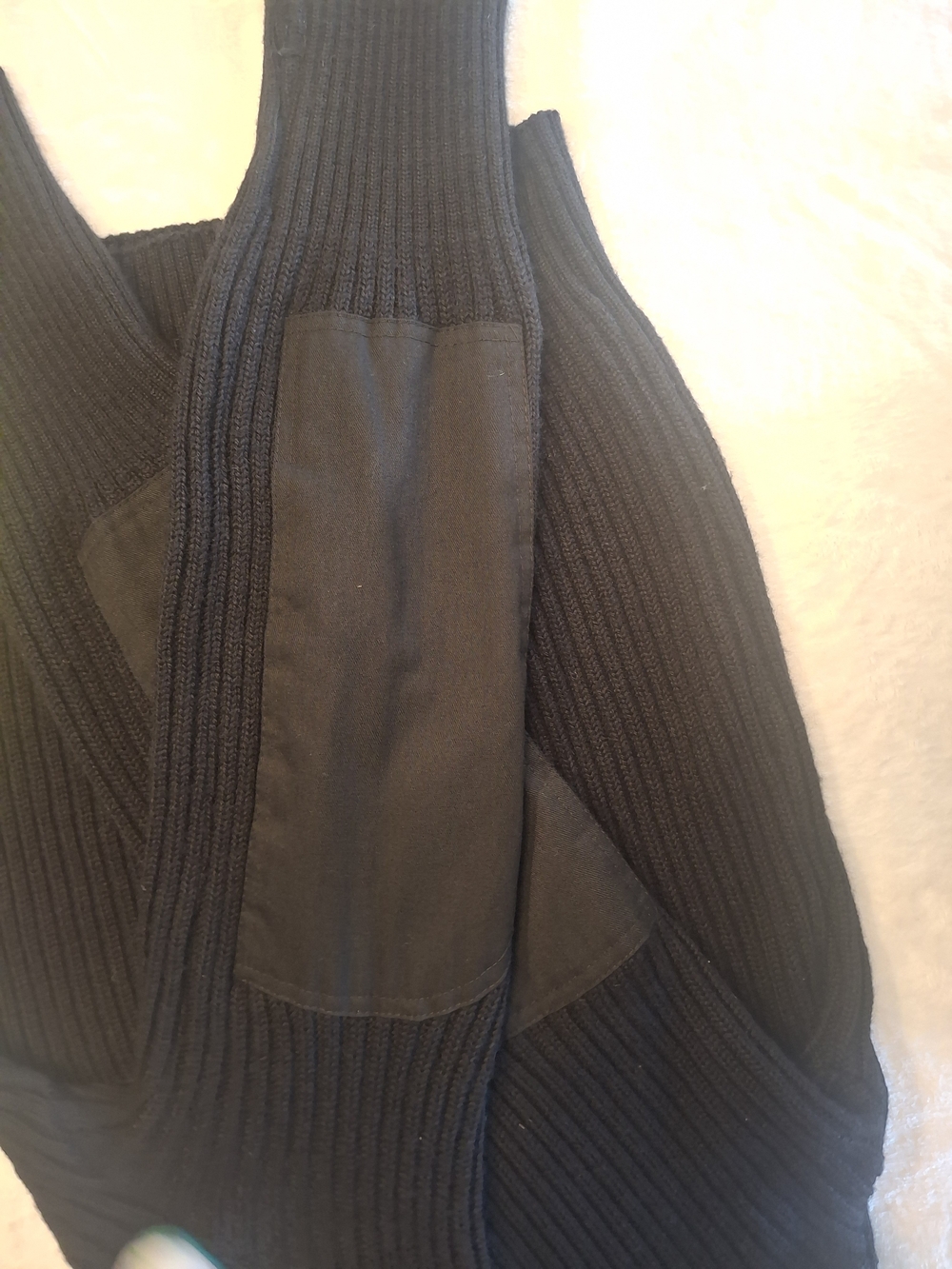 Black Ribbed Crewneck Sweater with Elbow Patches - Picture 7 of 11